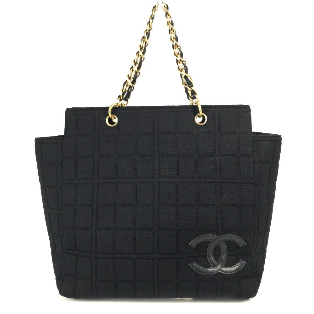 CHANEL Shoulder Bag Jersey black CC COCO Mark Chocolate Bar