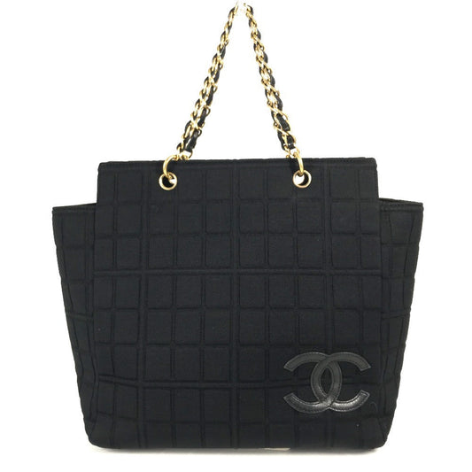 CHANEL Shoulder Bag Jersey black CC COCO Mark Chocolate Bar