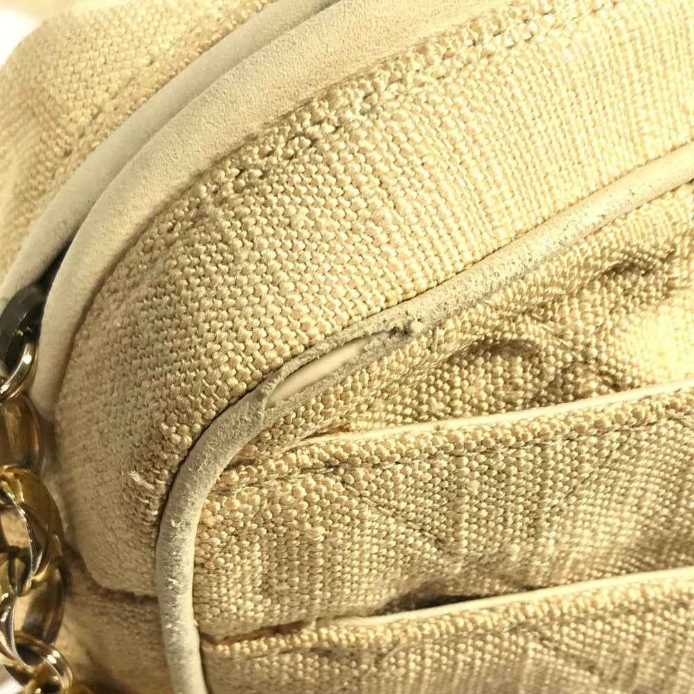 CHANEL Shoulder Bag canvas beige vintage logo matelassé quilted fringe tassel