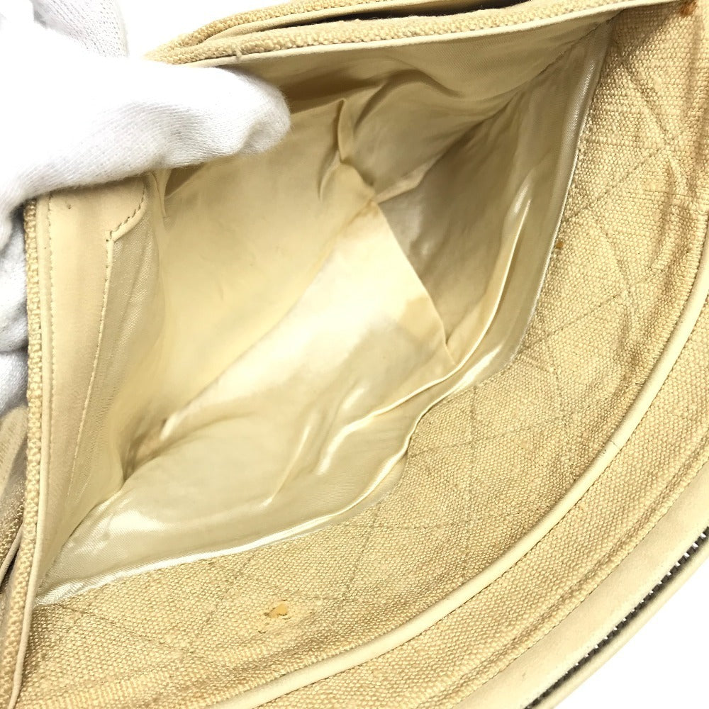 CHANEL Shoulder Bag canvas beige vintage logo matelassé quilted fringe tassel