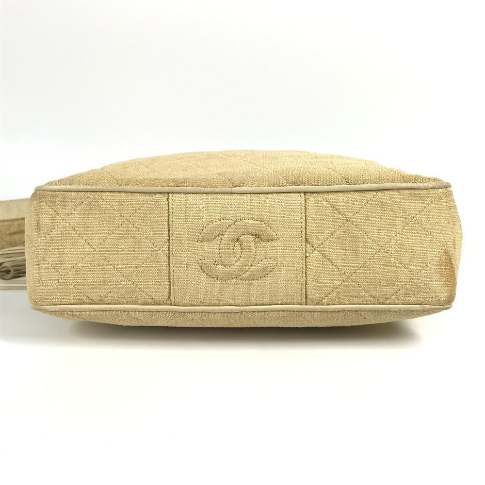 CHANEL Shoulder Bag canvas beige vintage logo matelassé quilted fringe tassel