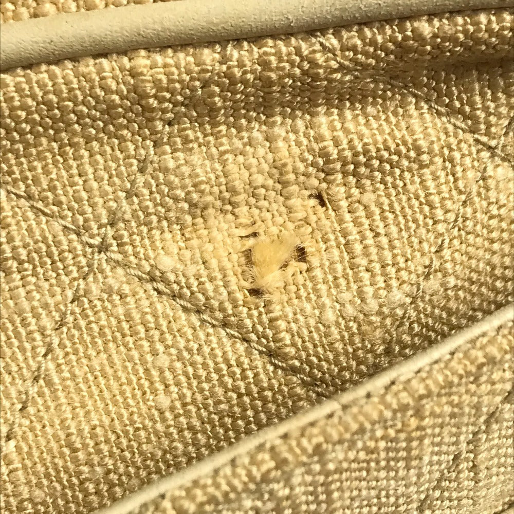 CHANEL Shoulder Bag canvas beige vintage logo matelassé quilted fringe tassel