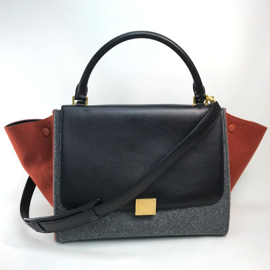CELINE Shoulder Bag leather Gray x orange x black Trapeze Women Used Authentic