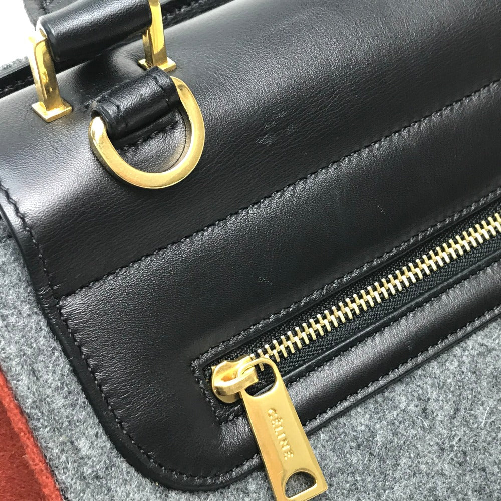 CELINE Shoulder Bag leather Gray x orange x black Trapeze Women Used Authentic
