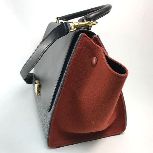 CELINE Shoulder Bag leather Gray x orange x black Trapeze Women Used Authentic