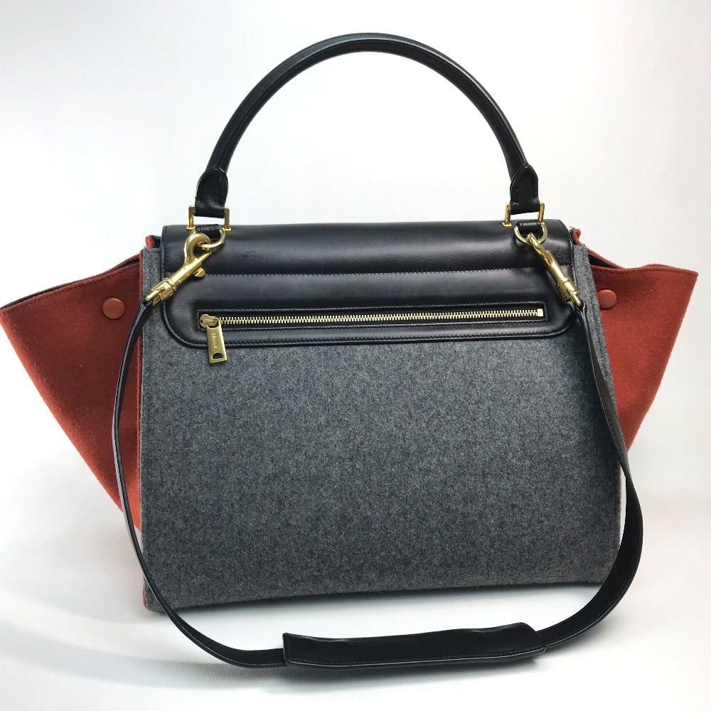CELINE Shoulder Bag leather Gray x orange x black Trapeze Women Used Authentic