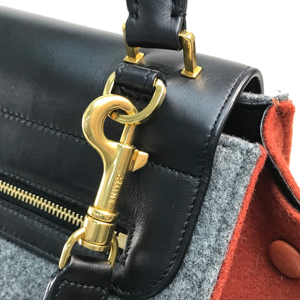 CELINE Shoulder Bag leather Gray x orange x black Trapeze Women Used Authentic
