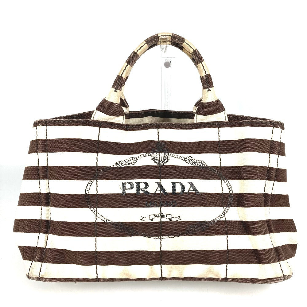PRADA Handbag canvas Brown Canapa logo border