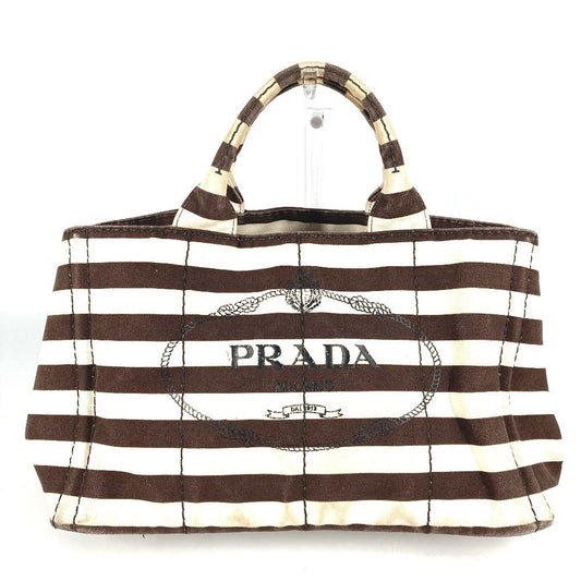 PRADA Handbag canvas Brown Canapa logo border