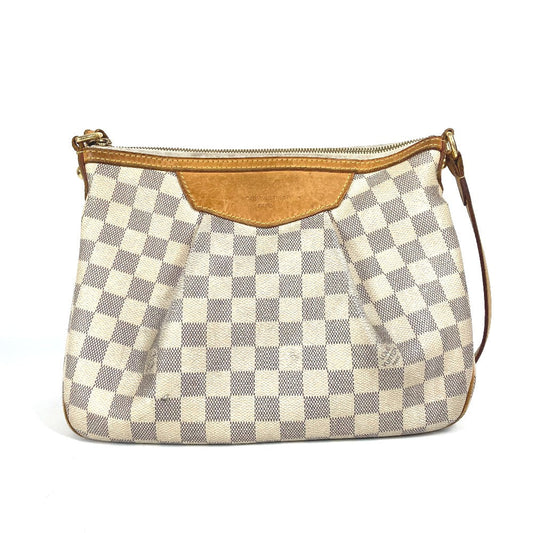 LOUIS VUITTON Shoulder Bag N41113 Damier Azur Canvas white Damier Azur Siracusa PM Women Used Authentic