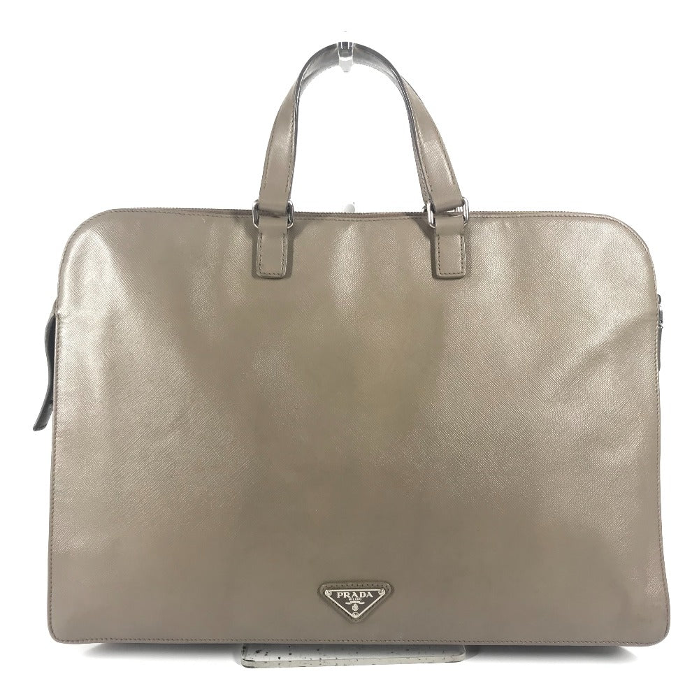 PRADA Business bag saffiano leather Beige type Triangle logo plate mens Used Authentic