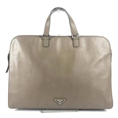 PRADA Business bag saffiano leather Beige type Triangle logo plate mens Used Authentic