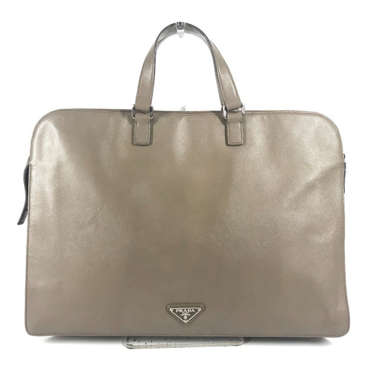 PRADA Business bag saffiano leather Beige type Triangle logo plate mens Used Authentic