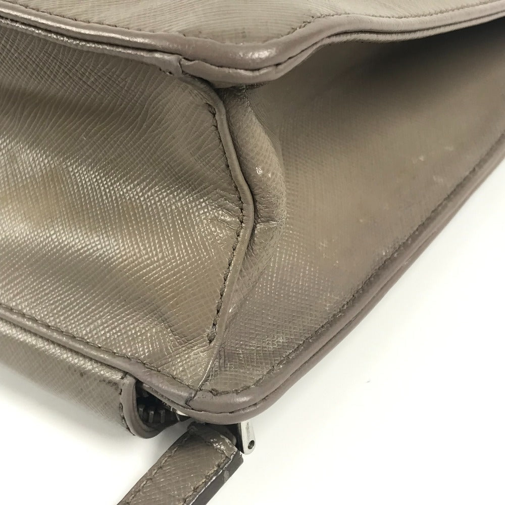 PRADA Business bag saffiano leather Beige type Triangle logo plate mens Used Authentic