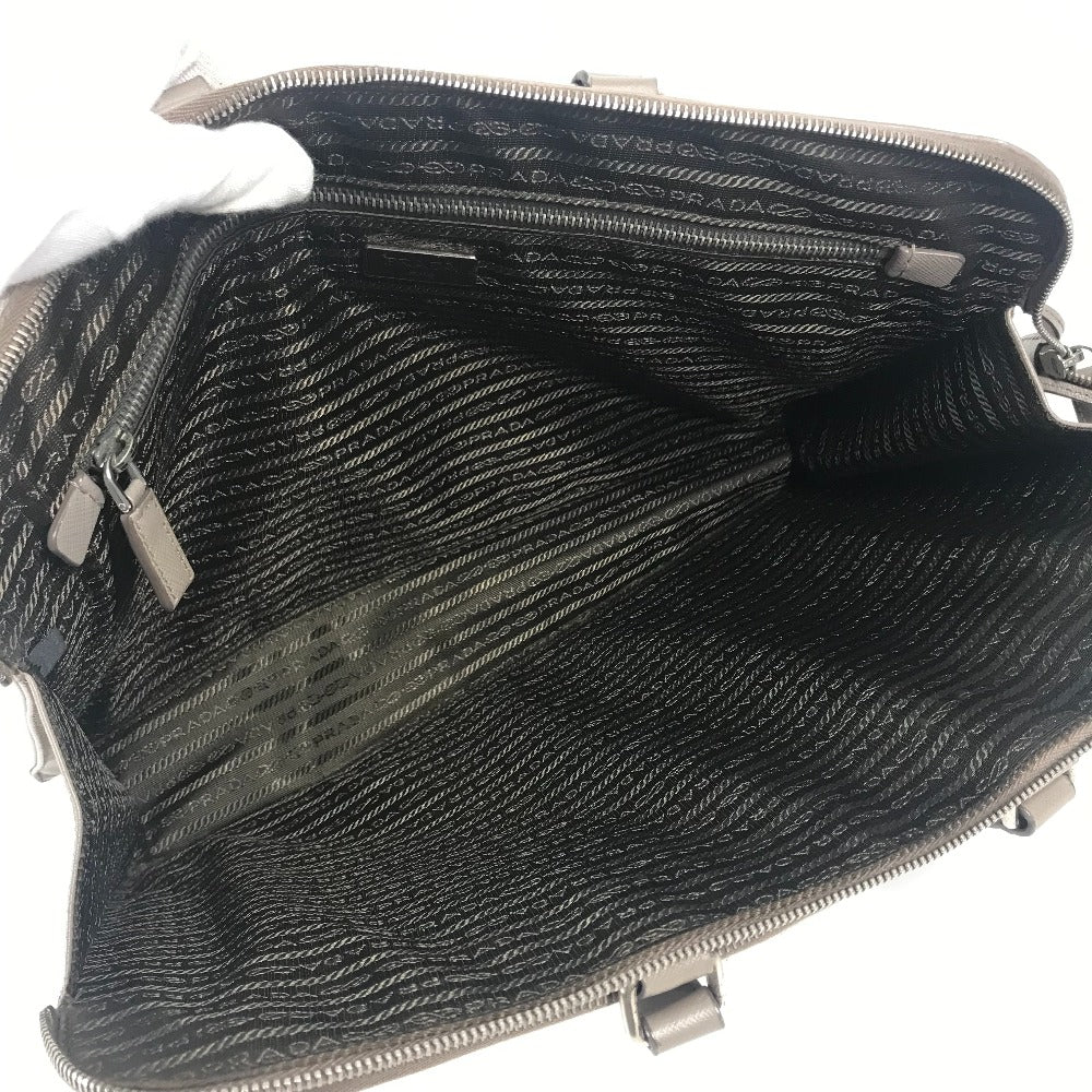 PRADA Business bag saffiano leather Beige type Triangle logo plate mens Used Authentic