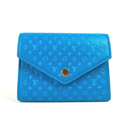 LOUIS VUITTON Trifold wallet M82314 leather blue Nanogram Portefeuille Victorine unisex(Unisex) Used Authentic