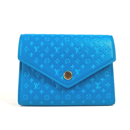 LOUIS VUITTON Trifold wallet M82314 leather blue Nanogram Portefeuille Victorine unisex(Unisex) Used Authentic