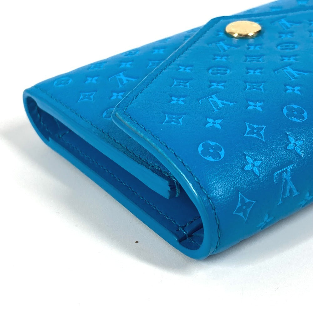LOUIS VUITTON Trifold wallet M82314 leather blue Nanogram Portefeuille Victorine unisex(Unisex) Used Authentic