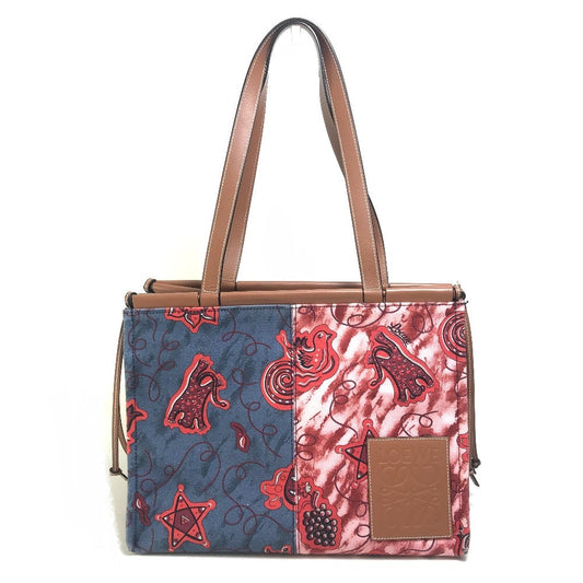 LOEWE Tote Bag 330.54CW76 Canvas / leather blue x pink x red Hauras Ihisa Collection Cushion tote Women Used Authentic
