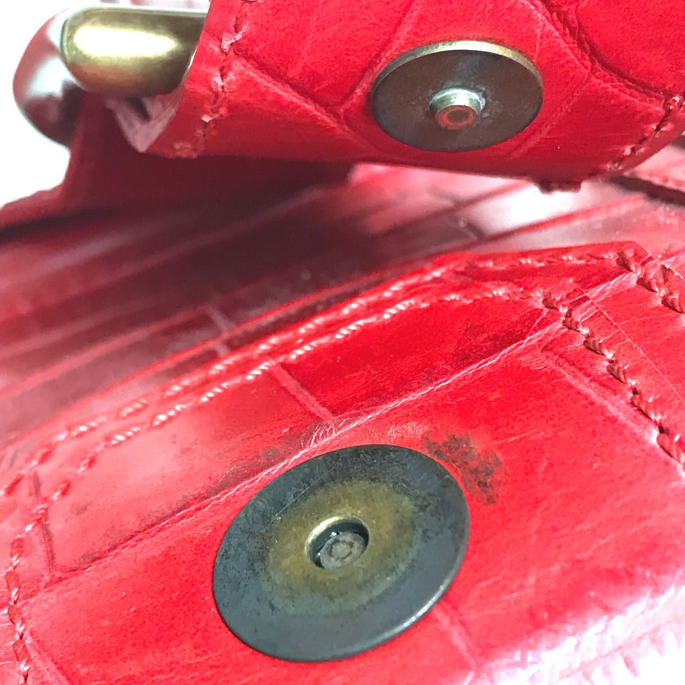 CELINE Handbag leather Red belt Embossing Women Used Authentic