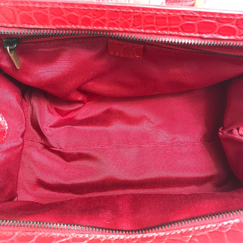 CELINE Handbag leather Red belt Embossing Women Used Authentic
