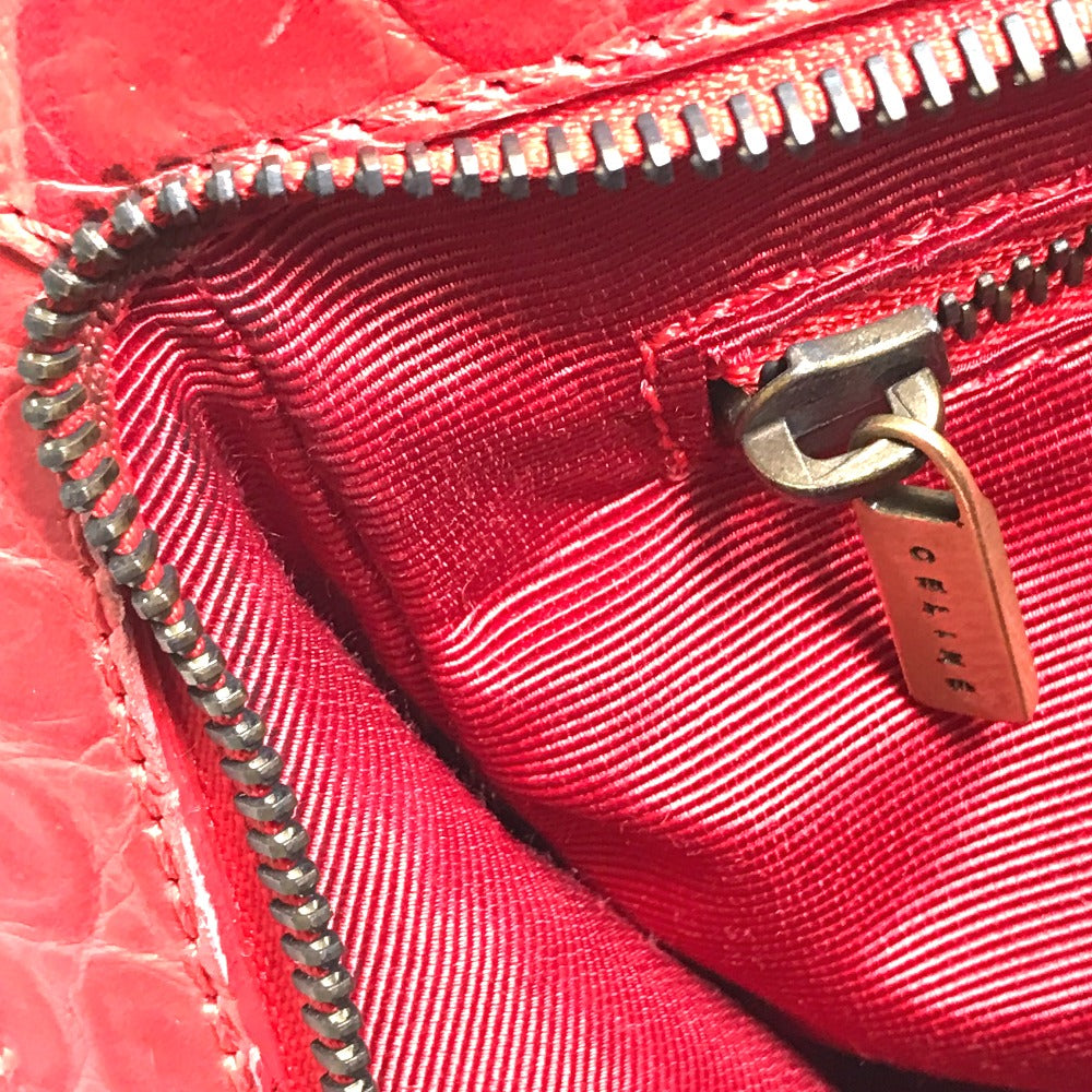 CELINE Handbag leather Red belt Embossing Women Used Authentic