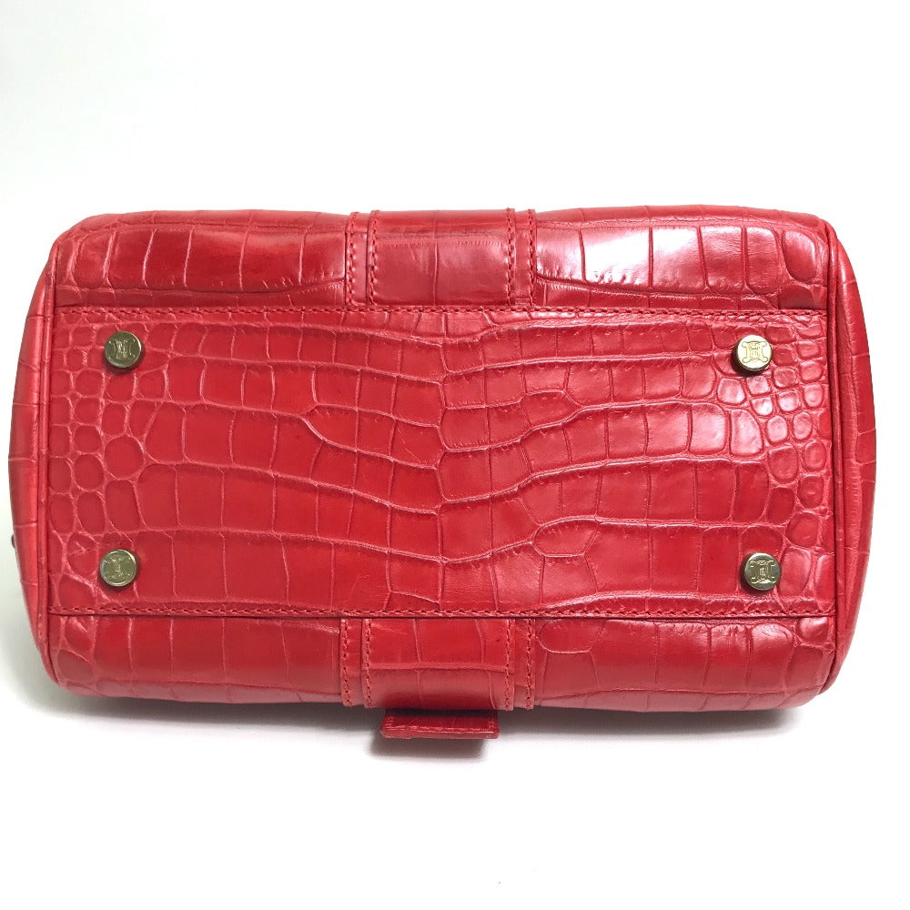 CELINE Handbag leather Red belt Embossing Women Used Authentic