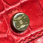 CELINE Handbag leather Red belt Embossing Women Used Authentic