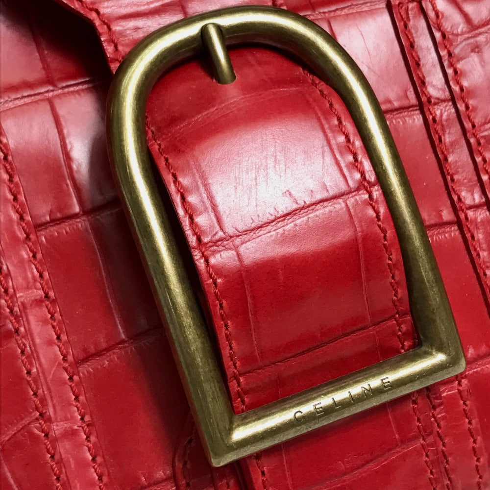CELINE Handbag leather Red belt Embossing Women Used Authentic