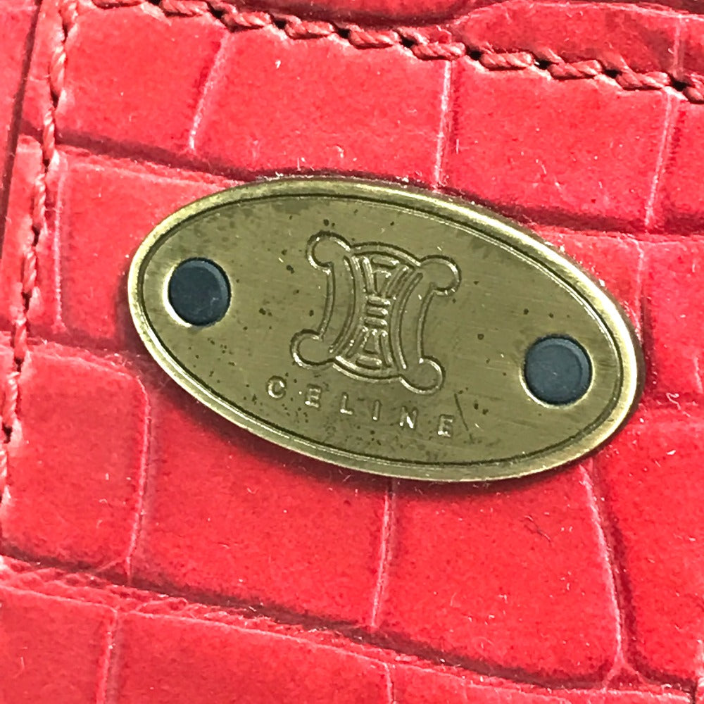CELINE Handbag leather Red belt Embossing Women Used Authentic