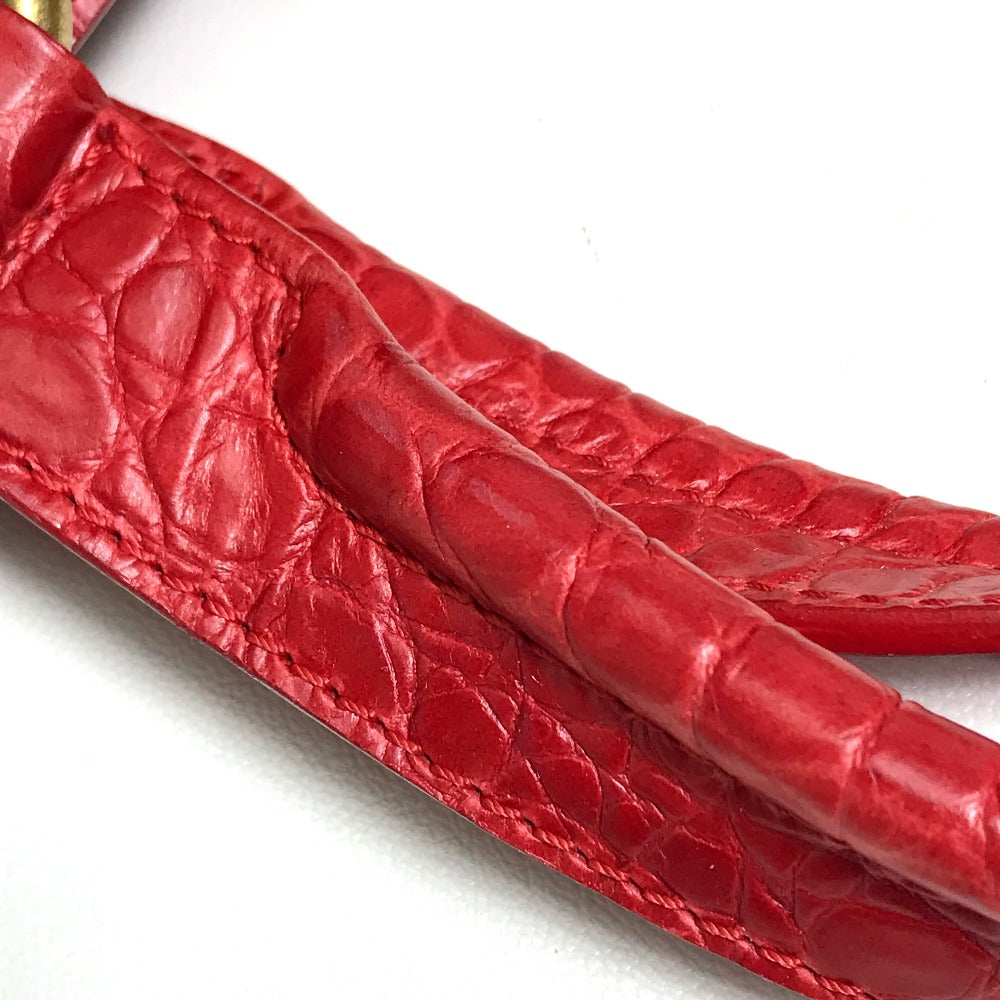 CELINE Handbag leather Red belt Embossing Women Used Authentic