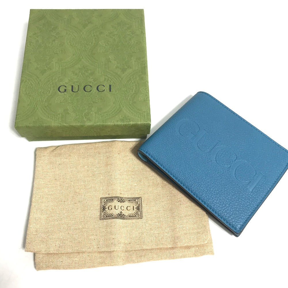 GUCCI Folded wallet 658681 leather blue logo Wallet mens Used Authentic