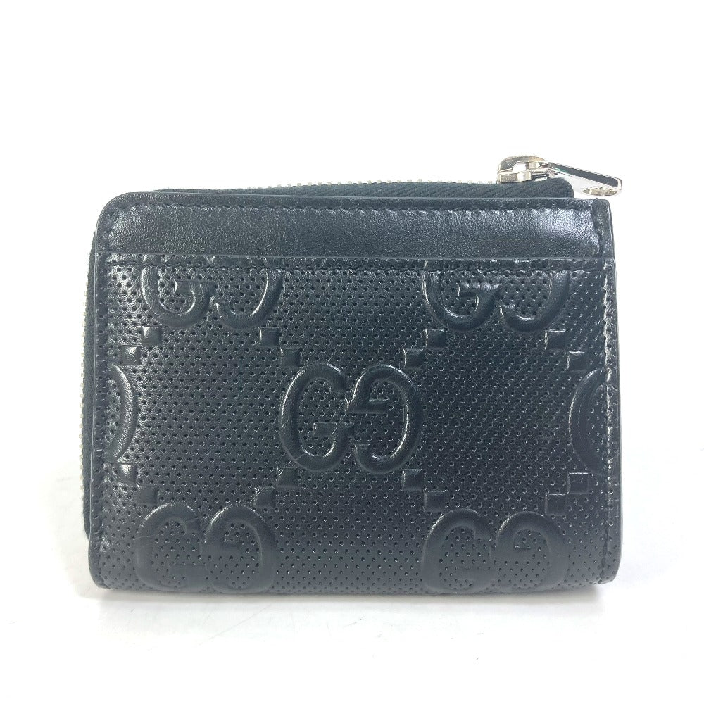 GUCCI Coin case 657571 leather black GG emboss L-shaped fastener mens Used Authentic