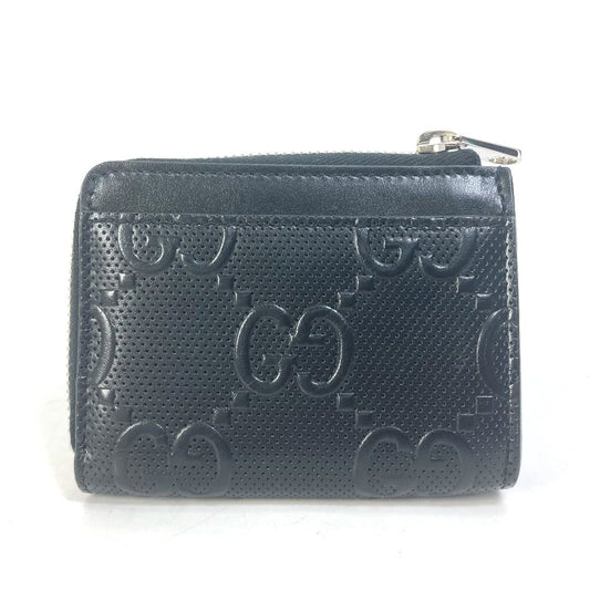GUCCI Coin case 657571 leather black GG emboss L-shaped fastener mens Used Authentic