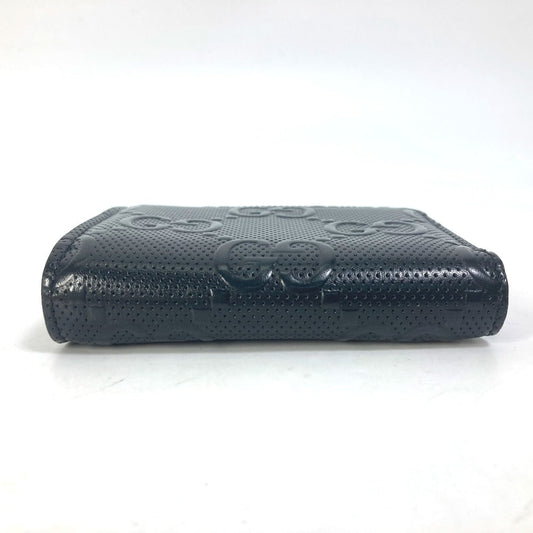 GUCCI Coin case 657571 leather black GG emboss L-shaped fastener mens Used Authentic