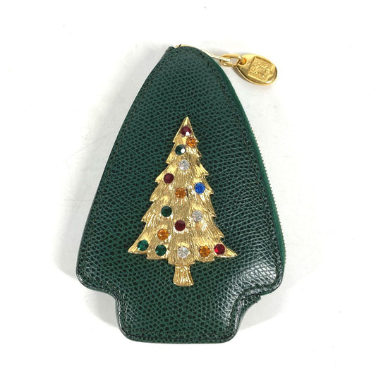 CELINE Pouch leather green Rhinestone tree Women Used Authentic