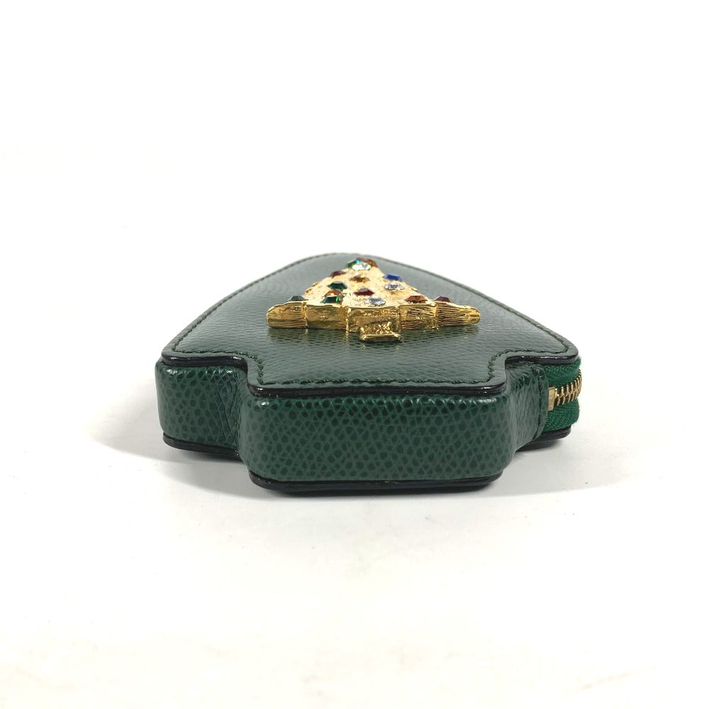 CELINE Pouch leather green Rhinestone tree Women Used Authentic