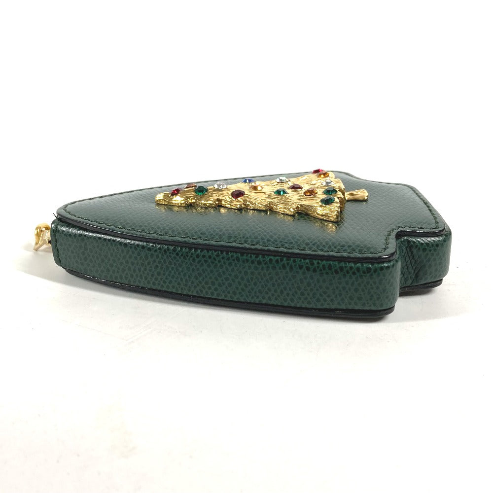 CELINE Pouch leather green Rhinestone tree Women Used Authentic