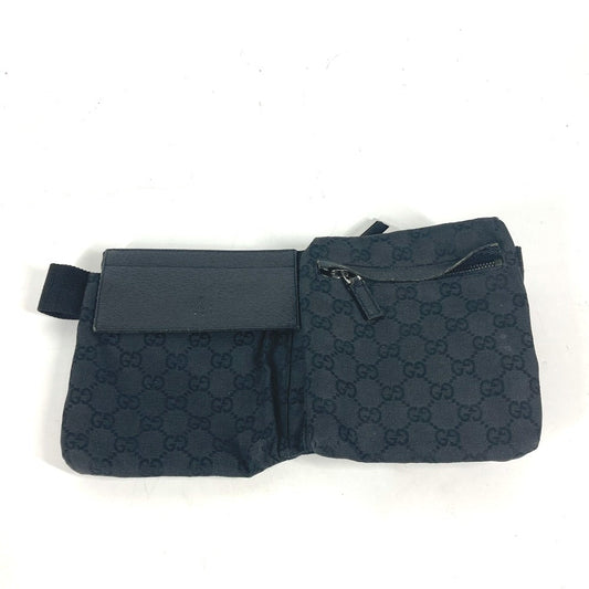 GUCCI Waist bag 28566 GG canvas black GG canvas W pocket mens Used Authentic