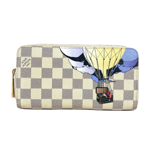 LOUIS VUITTON Long Wallet Purse N63006 Damier Azur Canvas white Damier Azur Balloon motif Women Used Authentic