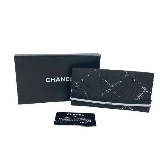 CHANEL Long Wallet Purse A14344 Nylon black Old travel line Women Used Authentic