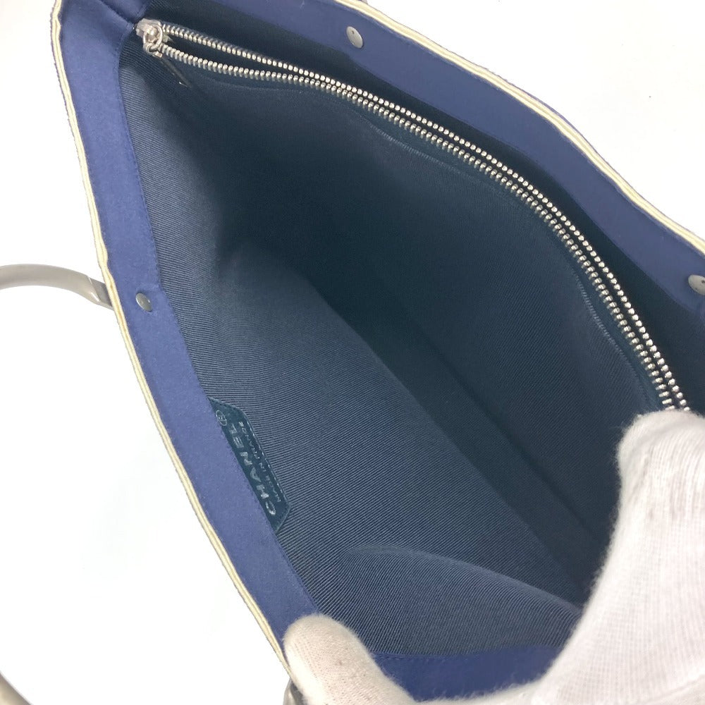 CHANEL Handbag polyamide Navy Metal handle Women Used Authentic