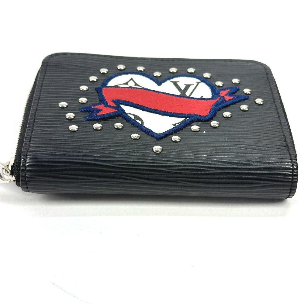 LOUIS VUITTON Coin case M63721 Epi Leather black Epi LV Stories Heart Zip around purse Women Used Authentic