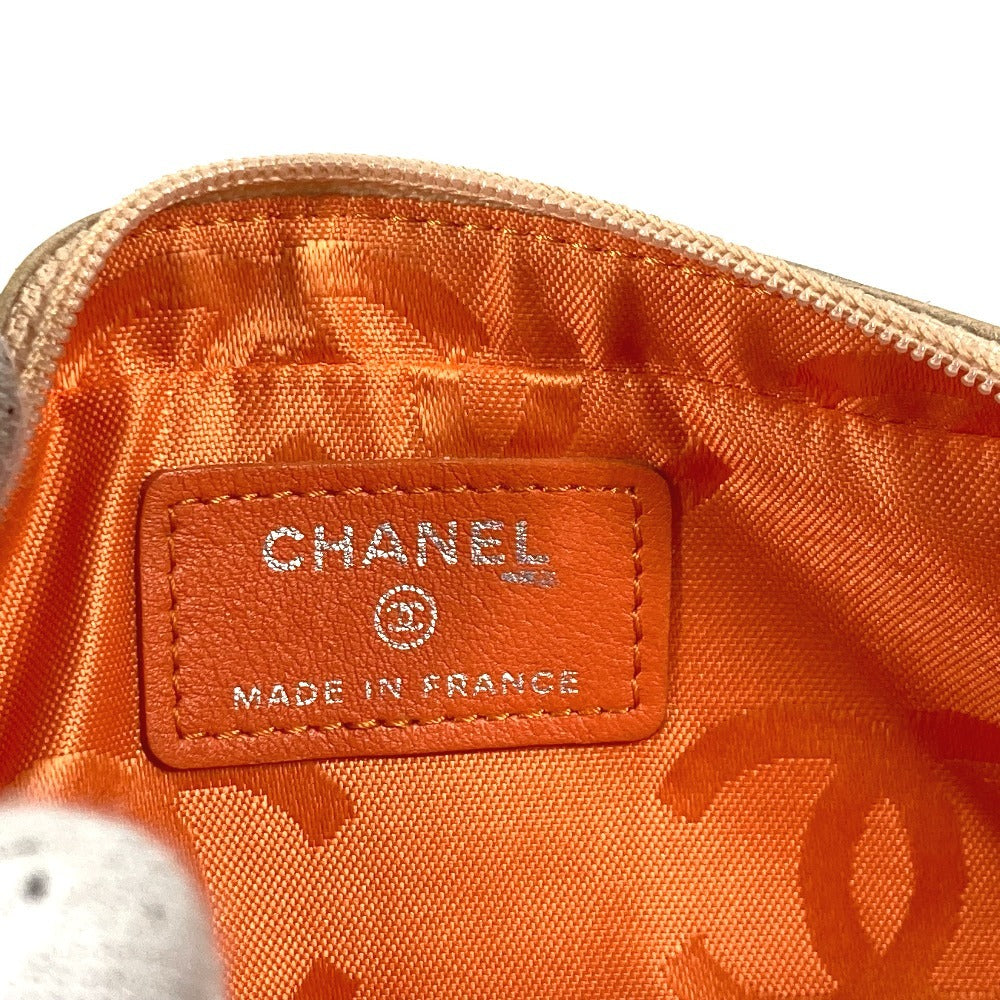 CHANEL Pouch leather beige Cambon line CC COCO Mark Women Used Authentic