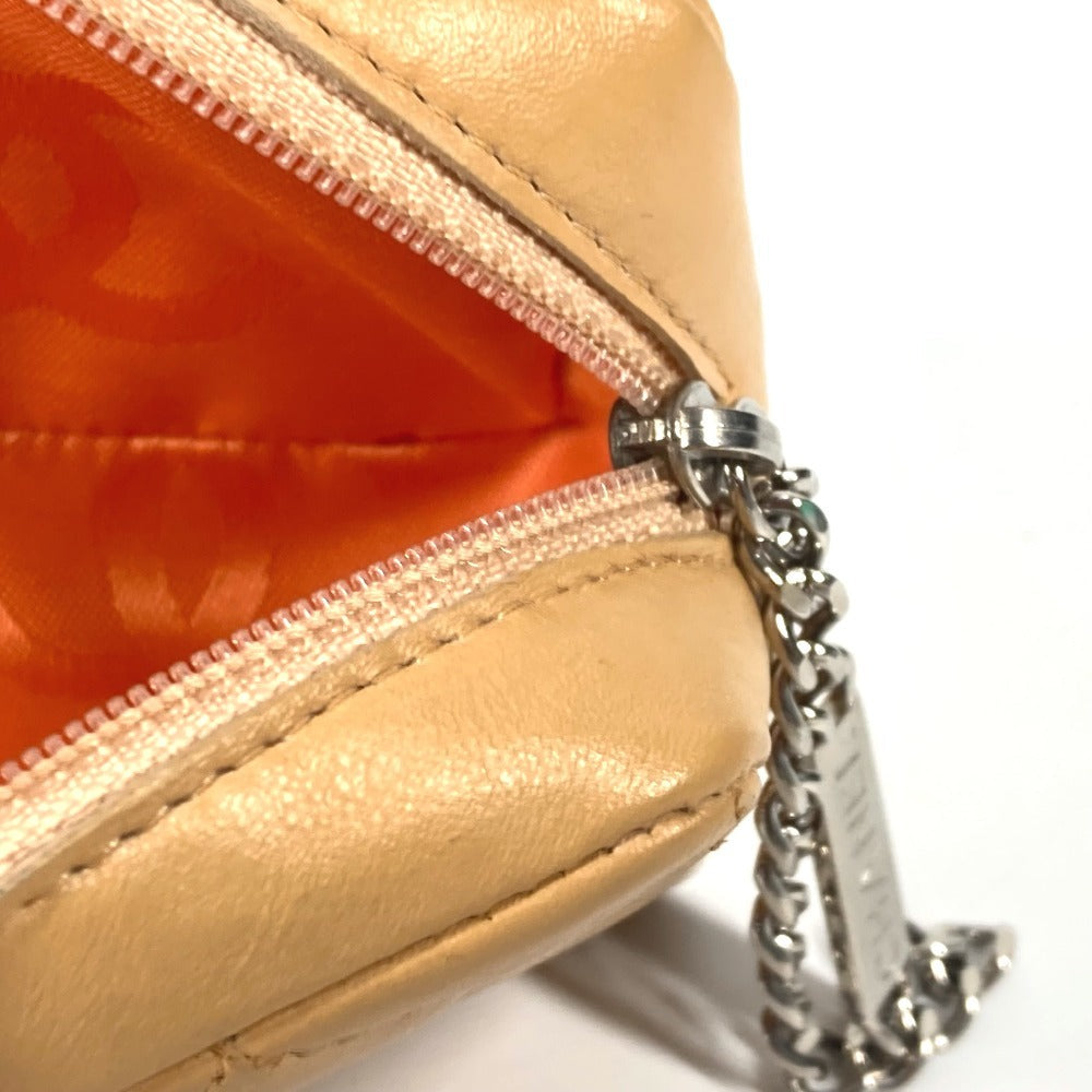 CHANEL Pouch leather beige Cambon line CC COCO Mark Women Used Authentic