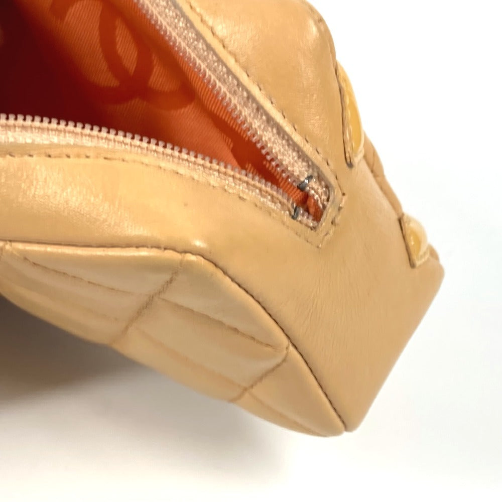 CHANEL Pouch leather beige Cambon line CC COCO Mark Women Used Authentic