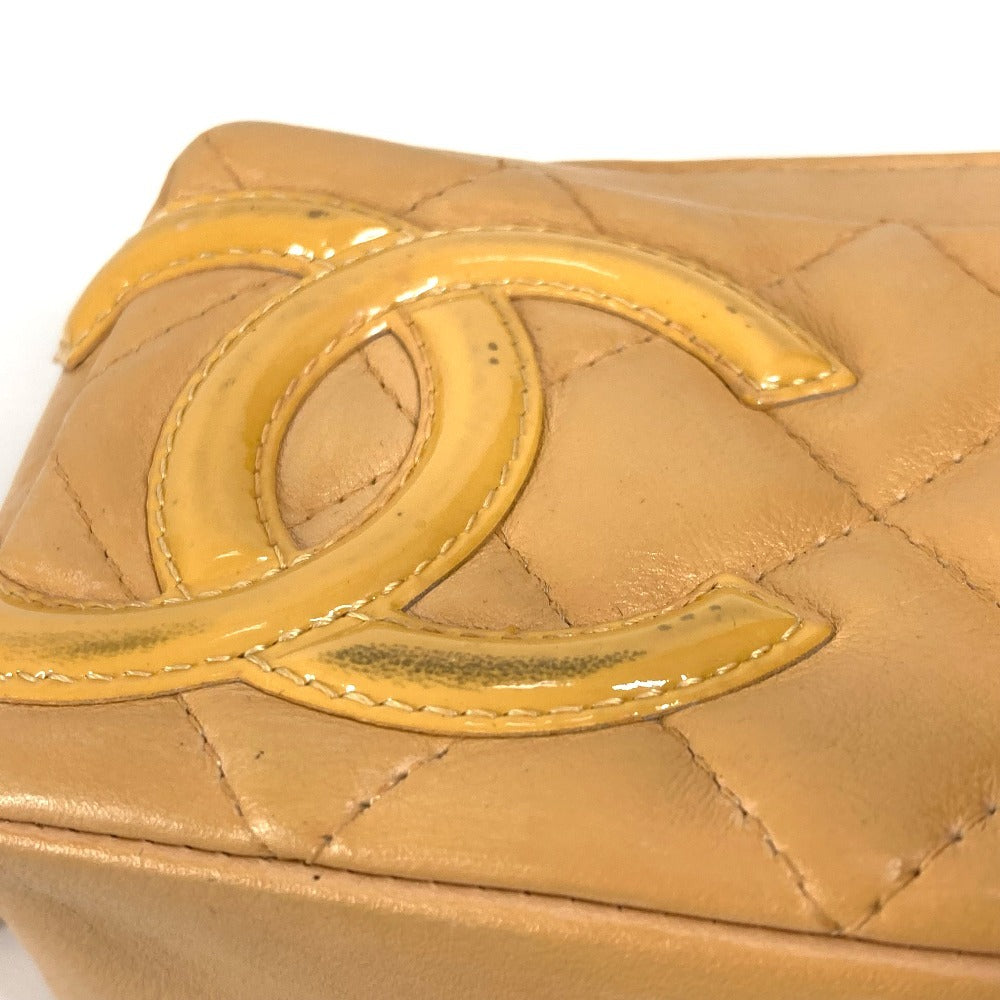 CHANEL Pouch leather beige Cambon line CC COCO Mark Women Used Authentic