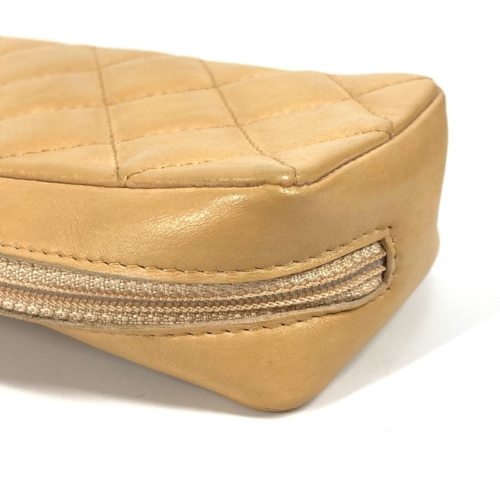 CHANEL Pouch leather beige Cambon line CC COCO Mark Women Used Authentic
