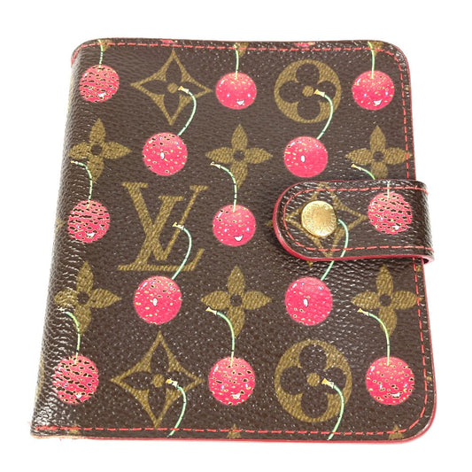 LOUIS VUITTON Folded wallet M95005 Monogram canvas Brown Monogram Cherry by Takashi Murakami Compact zip unisex(Unisex) Used Authentic
