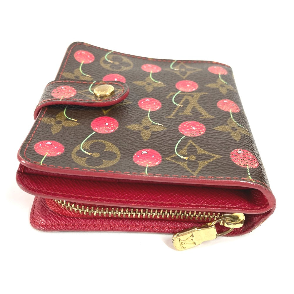 LOUIS VUITTON Folded wallet M95005 Monogram canvas Brown Monogram Cherry by Takashi Murakami Compact zip unisex(Unisex) Used Authentic